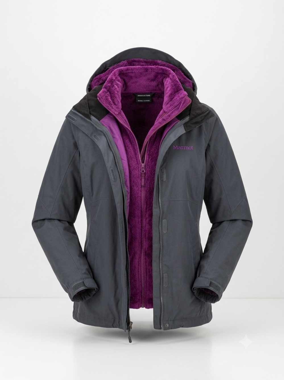 Marmot Dark Gray Ski Jacket with Purple Fleece Liner
